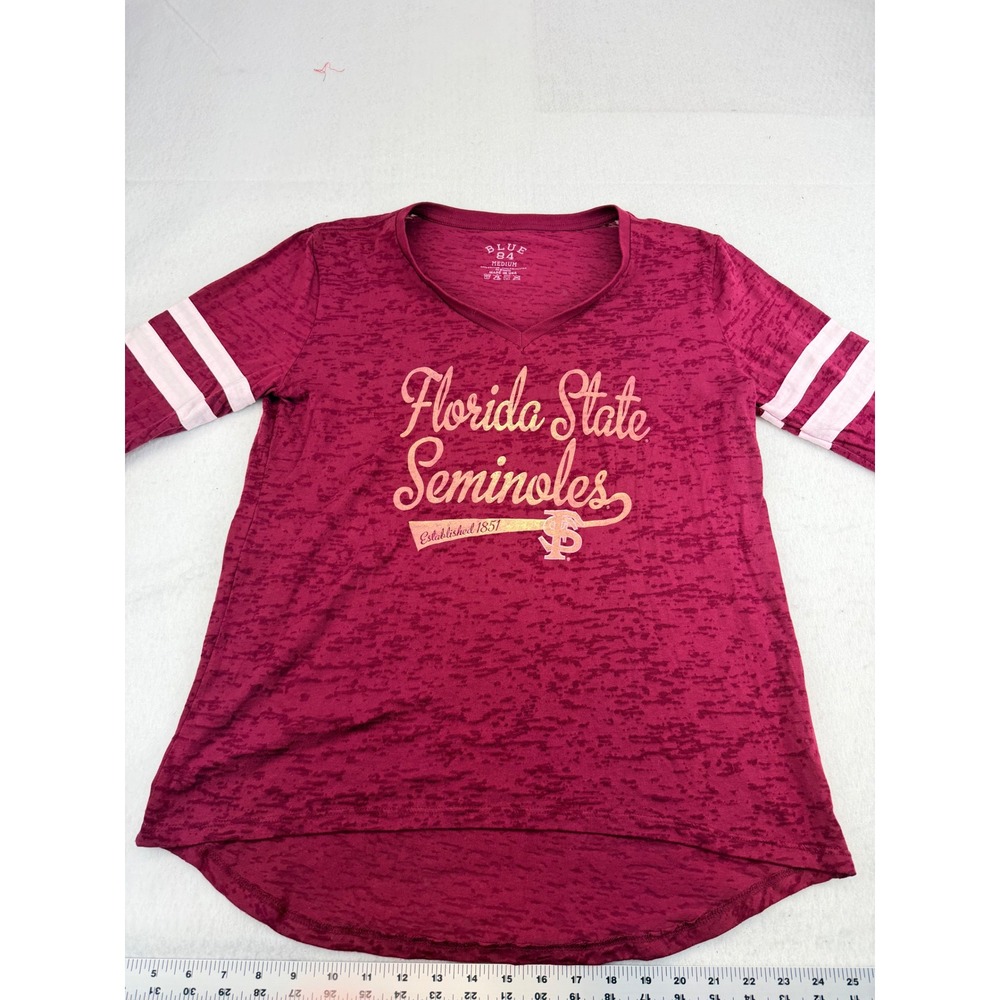 Blue 84 Florida State Seminoles FSU Burnout V-Neck 3/4 Sleeve Shirt Garnet Med